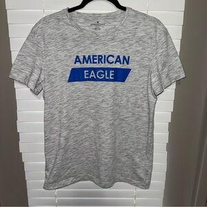 American Eagle Outfitters Heather Gray Tee with Blue Graphic